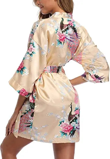 Print Bathrobe Short Long Kimono Night Gown Robe Fashion Dressing