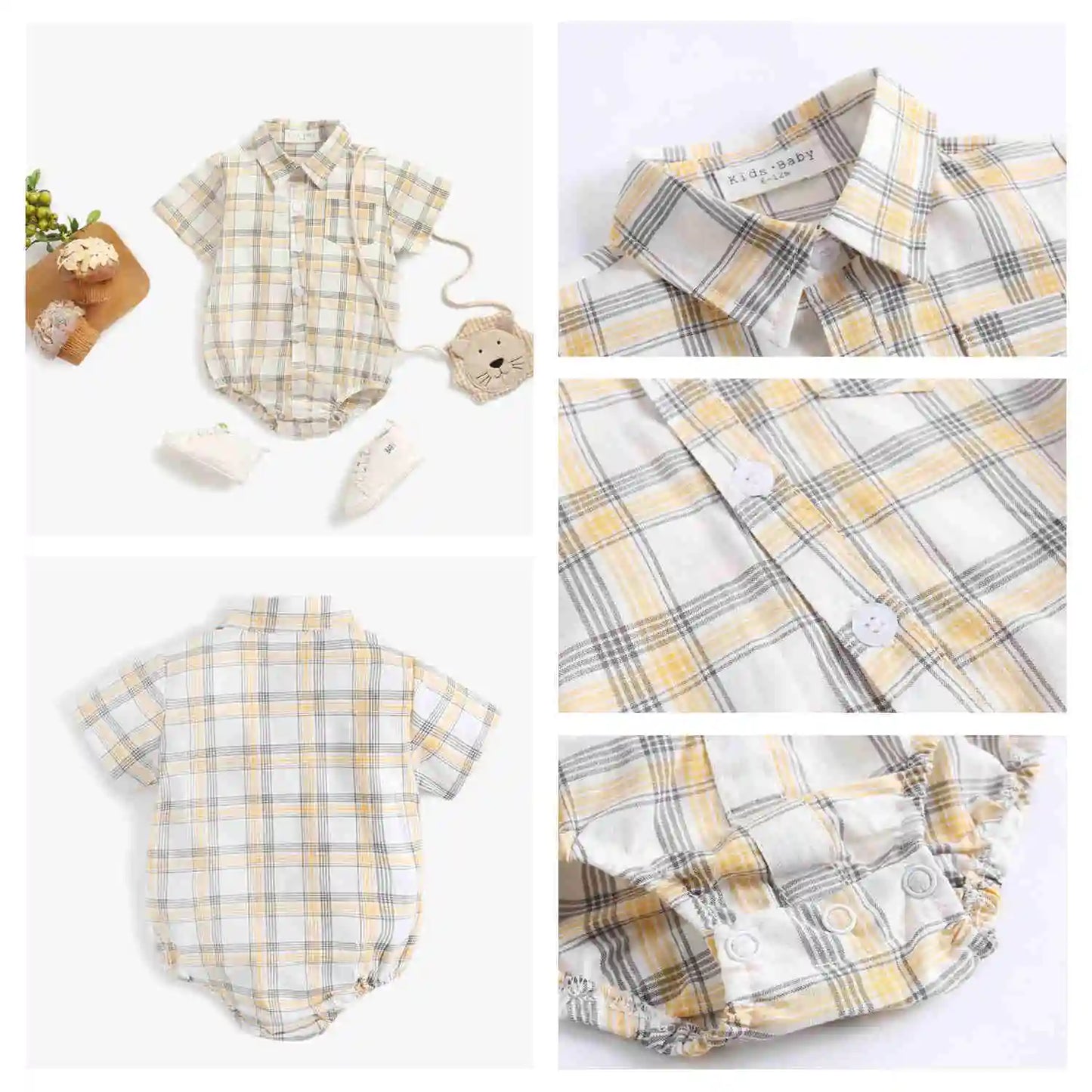 Sanlutoz Cotton Baby Boys Bodysuits Fashion Newborn Clothes for Baby Boy Short Sleeve Summer Baby Clothing Plaid