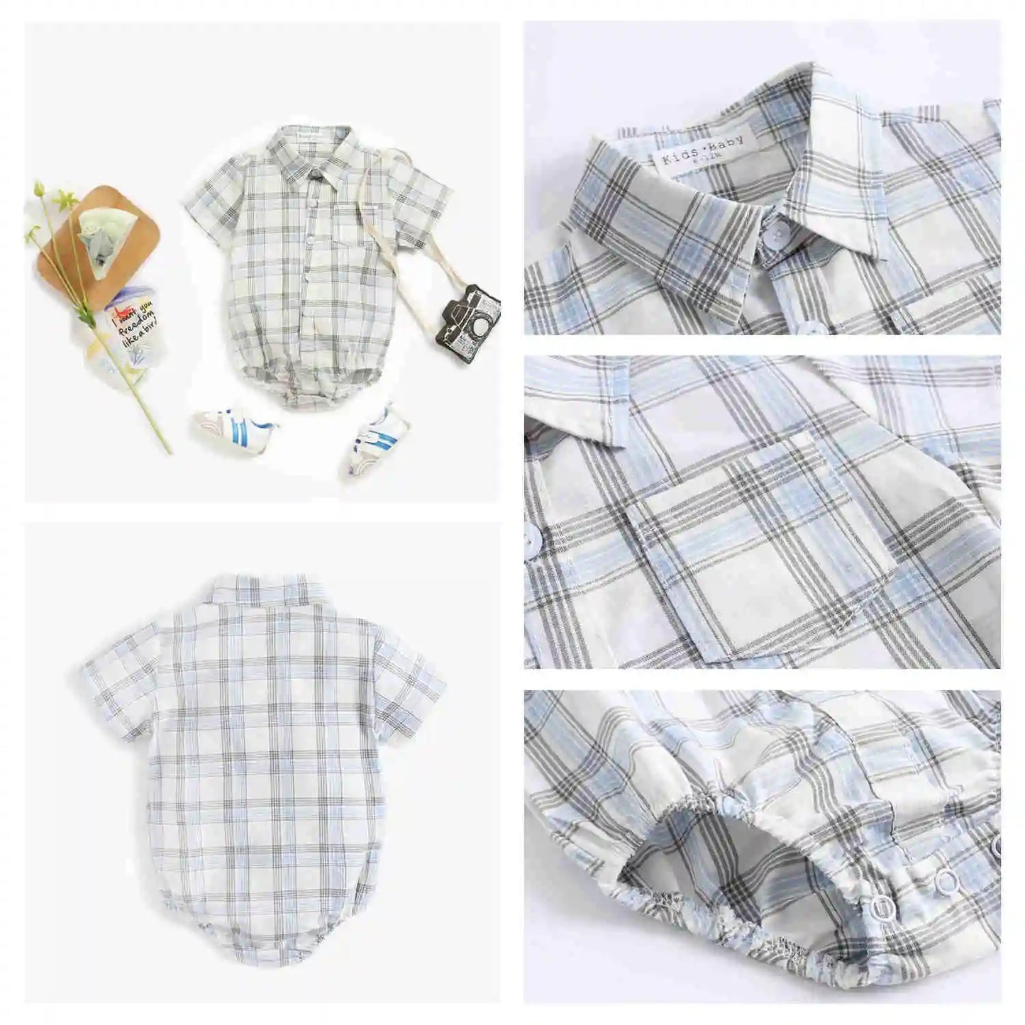 Sanlutoz Cotton Baby Boys Bodysuits Fashion Newborn Clothes for Baby Boy Short Sleeve Summer Baby Clothing Plaid