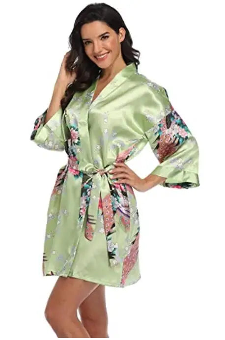 Print Bathrobe Short Long Kimono Night Gown Robe Fashion Dressing