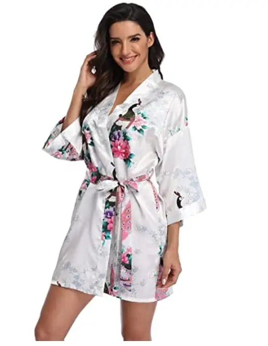 Print Bathrobe Short Long Kimono Night Gown Robe Fashion Dressing