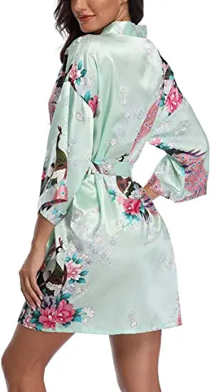 Print Bathrobe Short Long Kimono Night Gown Robe Fashion Dressing