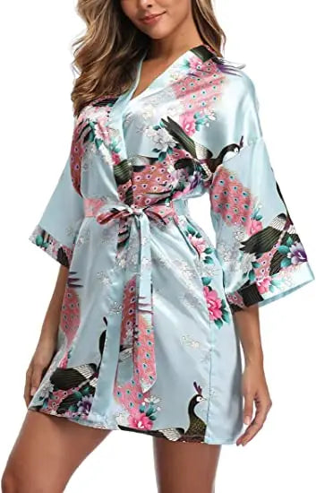 Print Bathrobe Short Long Kimono Night Gown Robe Fashion Dressing