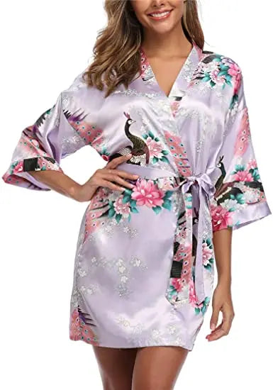 Print Bathrobe Short Long Kimono Night Gown Robe Fashion Dressing