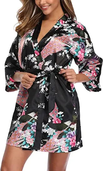 Print Bathrobe Short Long Kimono Night Gown Robe Fashion Dressing