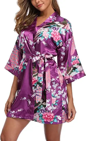 Print Bathrobe Short Long Kimono Night Gown Robe Fashion Dressing