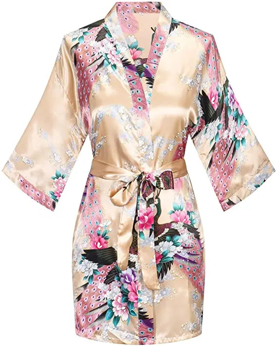 Print Bathrobe Short Long Kimono Night Gown Robe Fashion Dressing