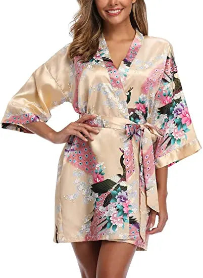 Print Bathrobe Short Long Kimono Night Gown Robe Fashion Dressing