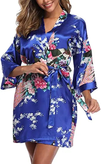 Print Bathrobe Short Long Kimono Night Gown Robe Fashion Dressing
