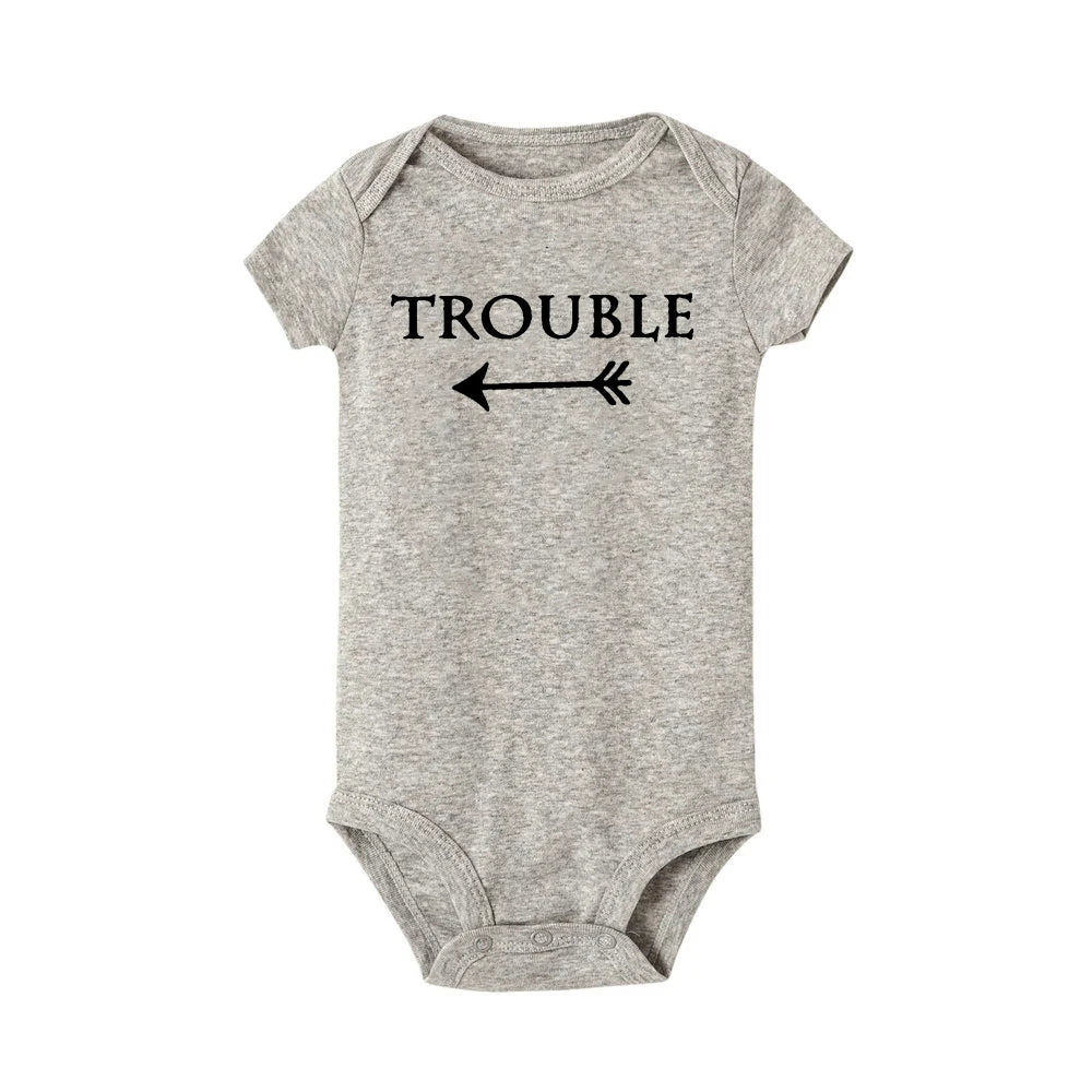 Baby Bodysuits Double Trouble Twin Kids Unisex Short Sleeve Romper