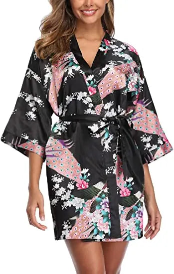 Print Bathrobe Short Long Kimono Night Gown Robe Fashion Dressing