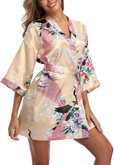 Print Bathrobe Short Long Kimono Night Gown Robe Fashion Dressing