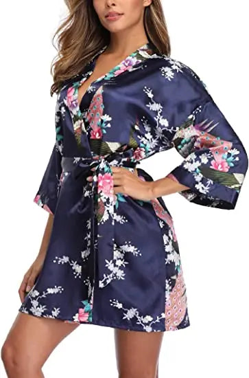 Print Bathrobe Short Long Kimono Night Gown Robe Fashion Dressing