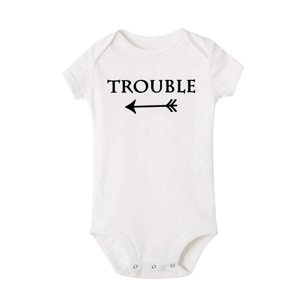 Baby Bodysuits Double Trouble Twin Kids Unisex Short Sleeve Romper