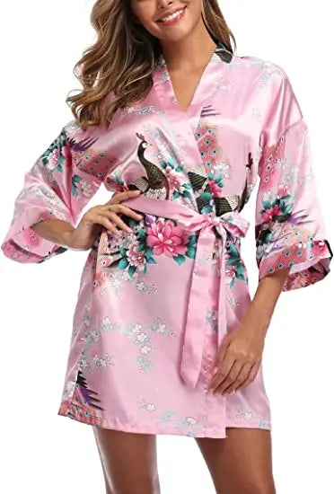 Print Bathrobe Short Long Kimono Night Gown Robe Fashion Dressing