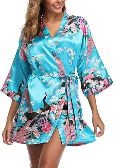 Print Bathrobe Short Long Kimono Night Gown Robe Fashion Dressing