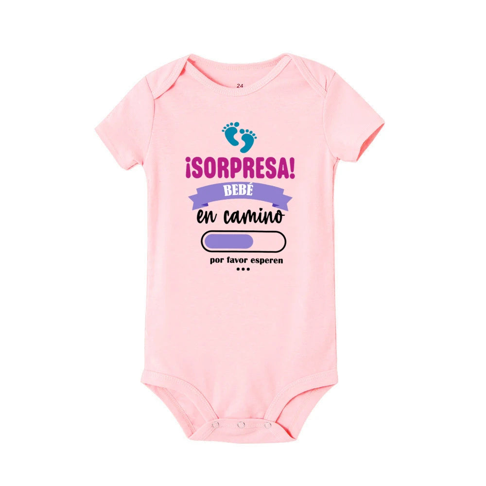 Surprise Baby on The Way Please Wait Printed Baby Jumpsuit Pregnancy Announcement Clothes Newborn Short Sleeve Bodysuit Romper