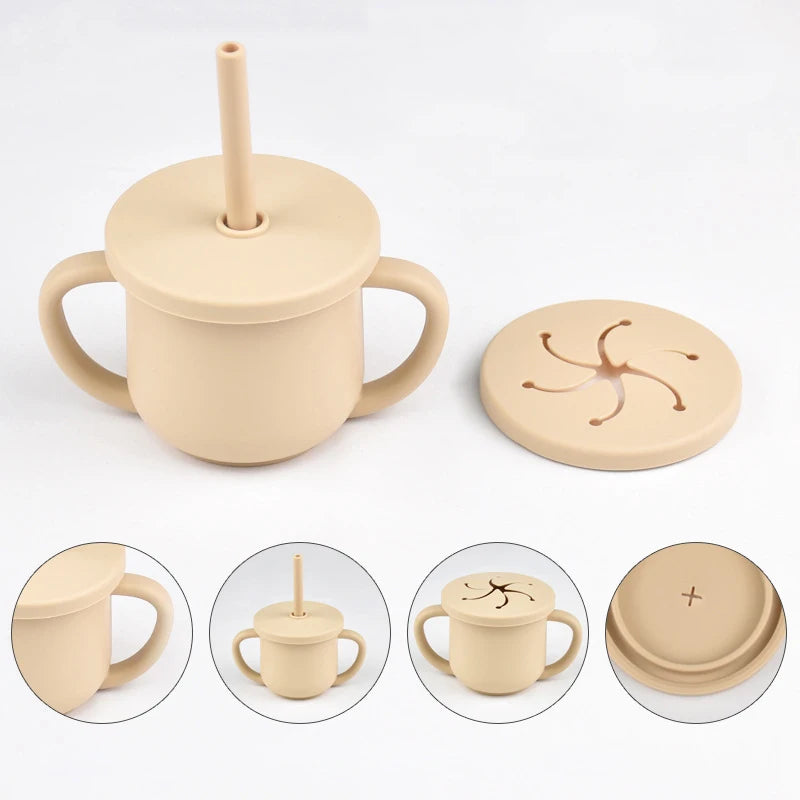 Baby Silicone Double Handle Straw Cup Anti-Scalding&Anti-Fall