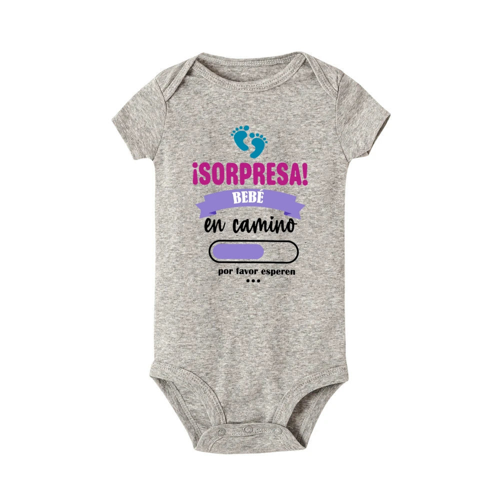 Surprise Baby on The Way Please Wait Printed Baby Jumpsuit Pregnancy Announcement Clothes Newborn Short Sleeve Bodysuit Romper