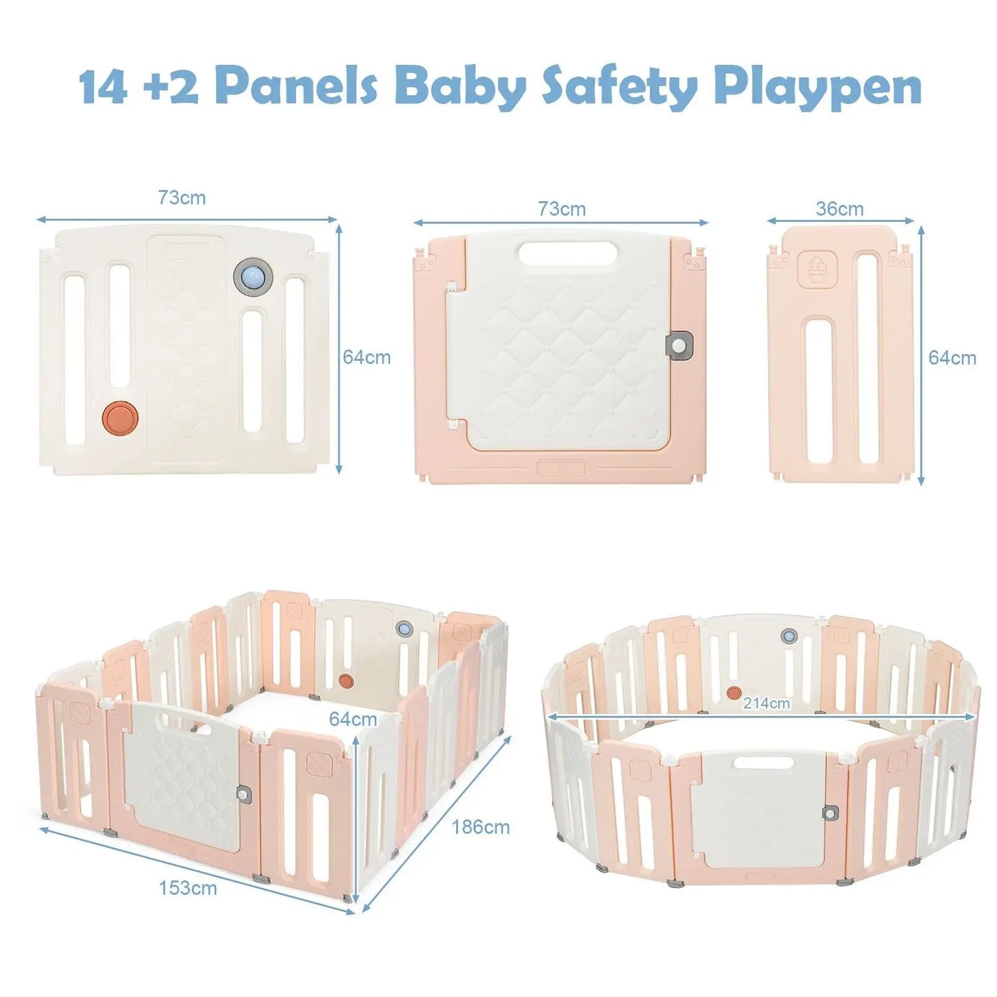 DORTALA 16 Panels Baby Safety Playpen Kids Foldable Toddler Safety Activity Play Center