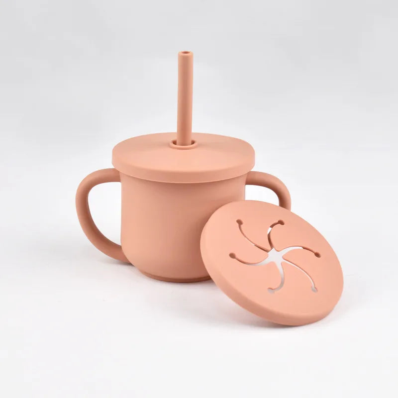 Baby Silicone Double Handle Straw Cup Anti-Scalding&Anti-Fall