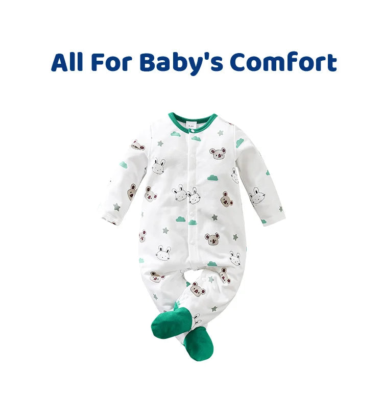 Newborn Clothing Cute Koala Rabbit Full Print Comfortable Spring And Autumn Boys And Girls LongSleeves WrappedFoot Baby Bodysuit