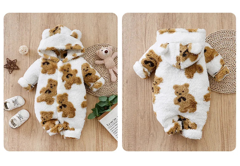 Teddy Bear Plush Comfortable And Soft 0-18 Boys And Girls Autumn And Winter Long Sleeved Baby Jumpsuit