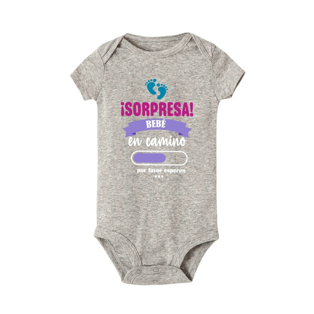 Surprise Baby on The Way Please Wait Printed Baby Jumpsuit Pregnancy Announcement Clothes Newborn Short Sleeve Bodysuit Romper