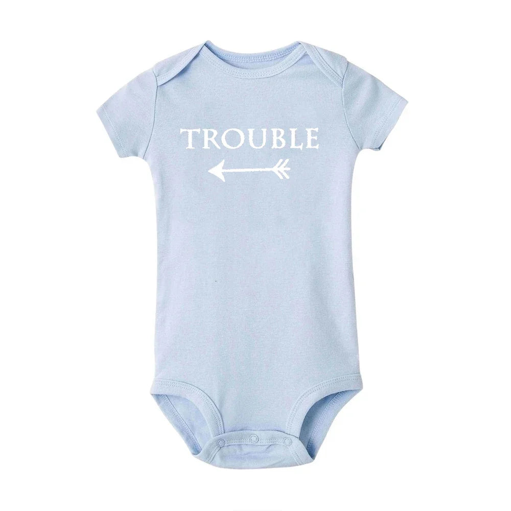 Baby Bodysuits Double Trouble Twin Kids Unisex Short Sleeve Romper