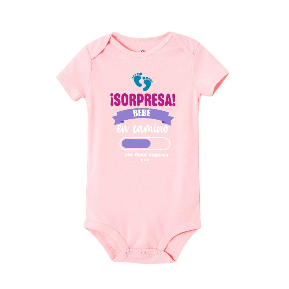 Surprise Baby on The Way Please Wait Printed Baby Jumpsuit Pregnancy Announcement Clothes Newborn Short Sleeve Bodysuit Romper