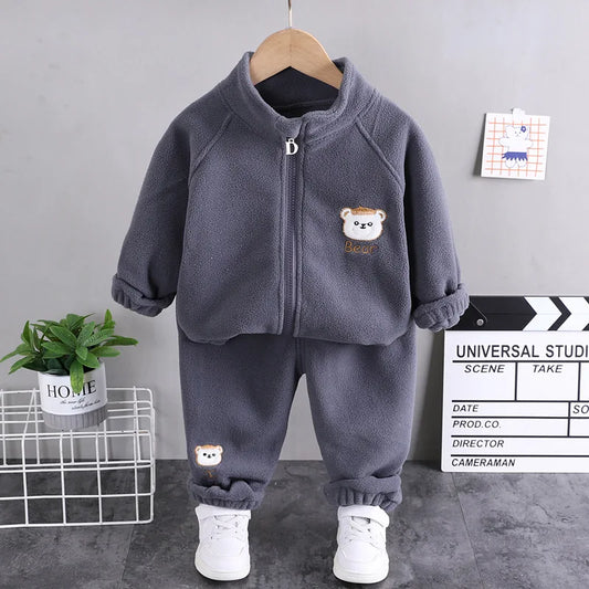 Newborn Baby Kids Tracksuits Long Sleeve Plush Clothing Keep Warm Coat+Pants 2 Piece Sets Boys Girls Suits 1 to 5 Years