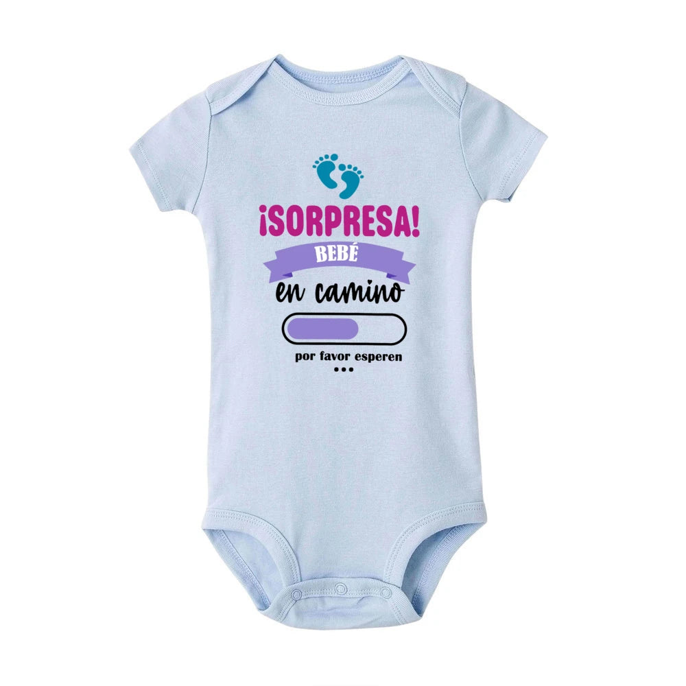 Surprise Baby on The Way Please Wait Printed Baby Jumpsuit Pregnancy Announcement Clothes Newborn Short Sleeve Bodysuit Romper