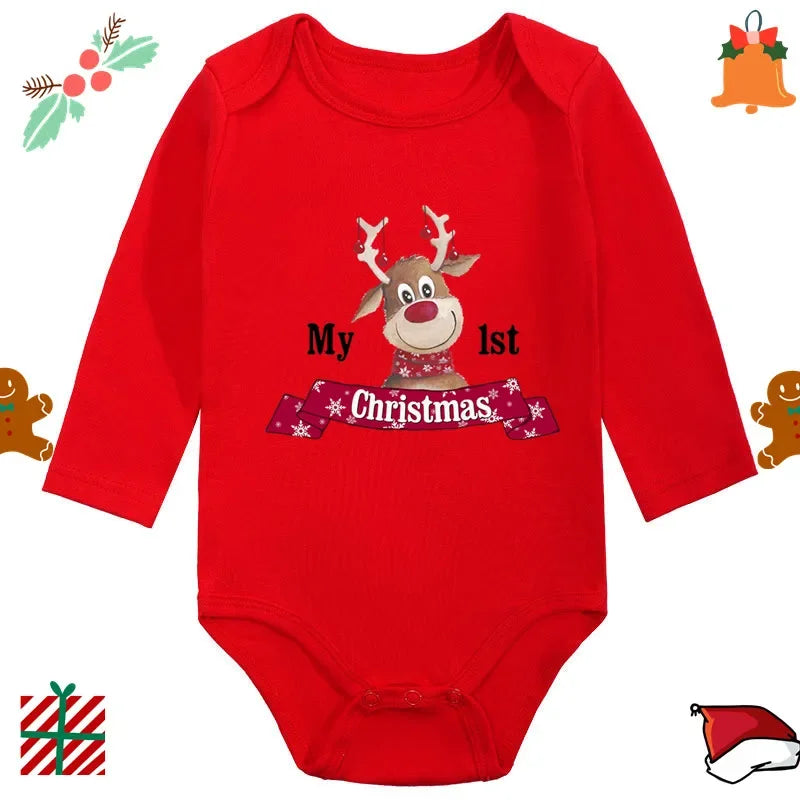 2024 Infant Newborn My First Christmas Rompers Baby Boys Girls Bodysuit Born Crawling Long Sleeve Jumpsuits Festival Party Gifts