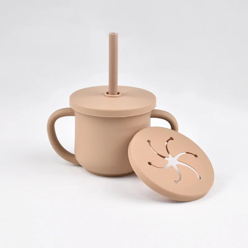 Baby Silicone Double Handle Straw Cup Anti-Scalding&Anti-Fall