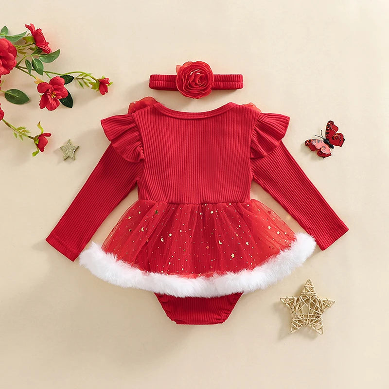 Outfit Long Sleeve Ruffle Romper Jumpsuit with Headband