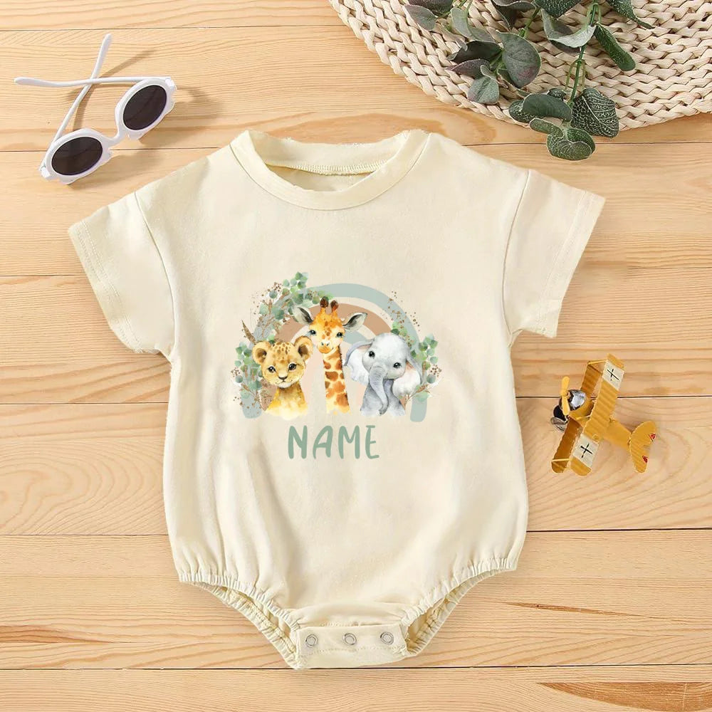 Personalised Rainbow with Name Bubble Romper Infant Jungle Birthday Party Clothes Baby Oversized Bodysuit Cute Wild One Jumpsuit