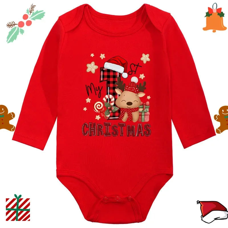 2024 Infant Newborn My First Christmas Rompers Baby Boys Girls Bodysuit Born Crawling Long Sleeve Jumpsuits Festival Party Gifts