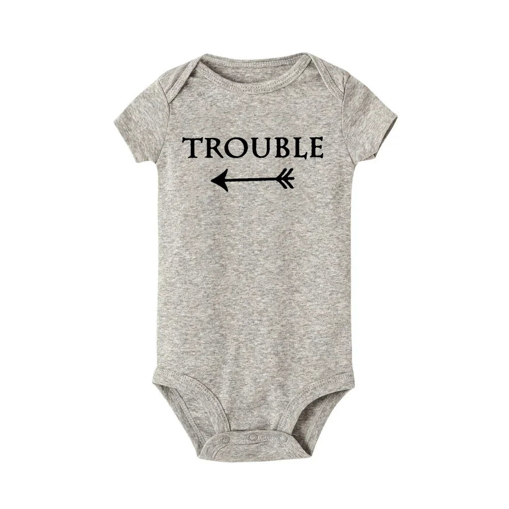 Baby Bodysuits Double Trouble Twin Kids Unisex Short Sleeve Romper