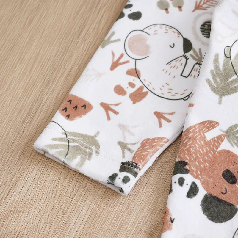 Infant's koala Print 0-18 months Bodysuit Autumn/winter plush and heavy Comfy Long Sleeve Onesie, Baby Boy's Clothing, As Gift