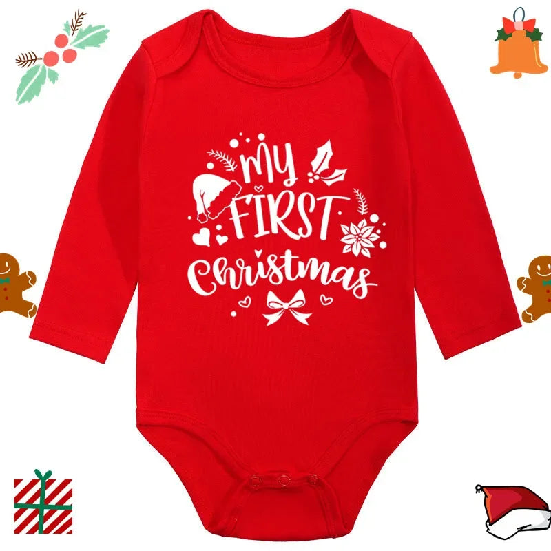 2024 Infant Newborn My First Christmas Rompers Baby Boys Girls Bodysuit Born Crawling Long Sleeve Jumpsuits Festival Party Gifts