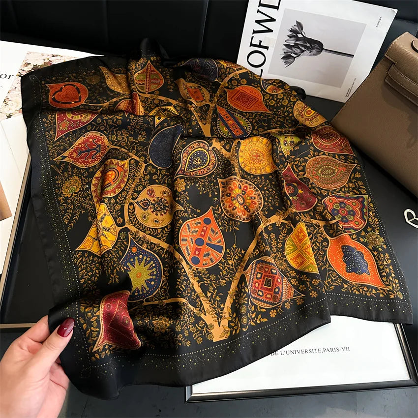 Luxury Vintage Print Square Scarf