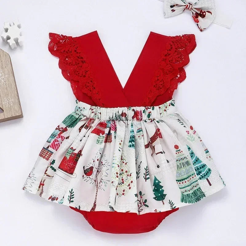 0-18Months Jumpsuit Summer Flying Floral Sleeve Romper Dress with Headband