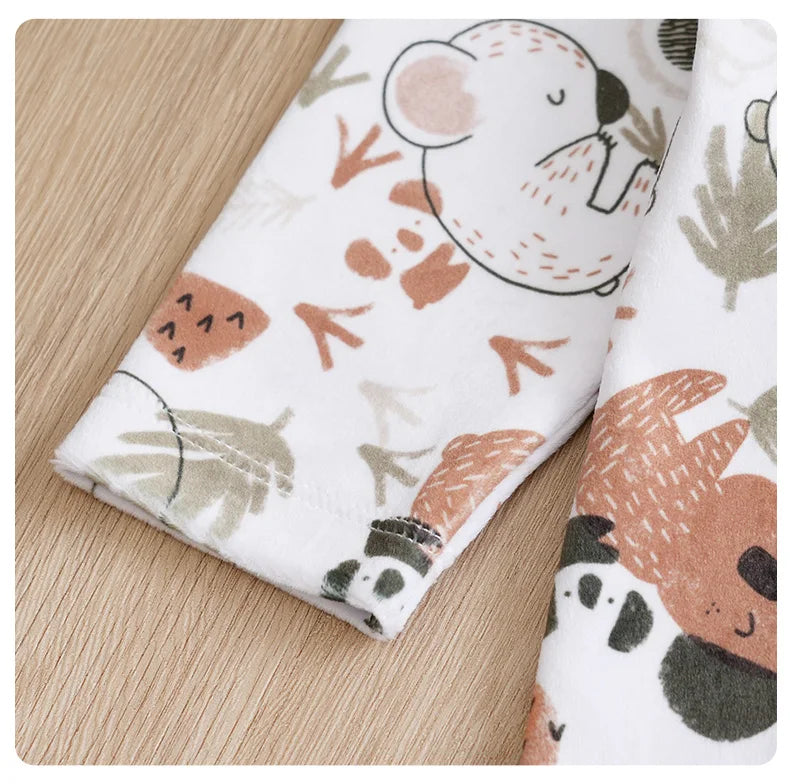 Infant's koala Print 0-18 months Bodysuit Autumn/winter plush and heavy Comfy Long Sleeve Onesie, Baby Boy's Clothing, As Gift