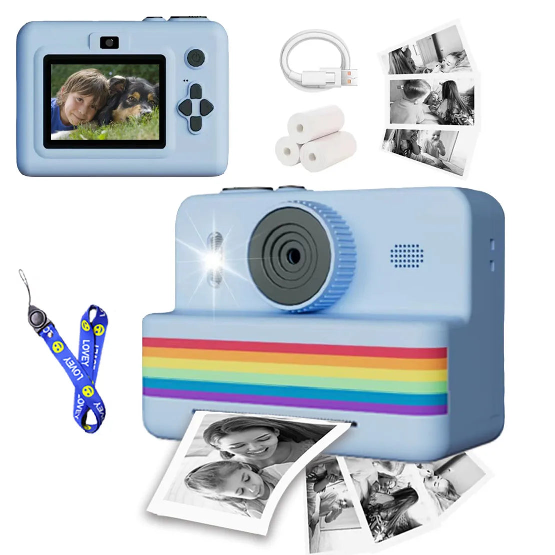 Mini Printer Portable Thermal Instant Print Photo Kids Camera 2.8inch HD
