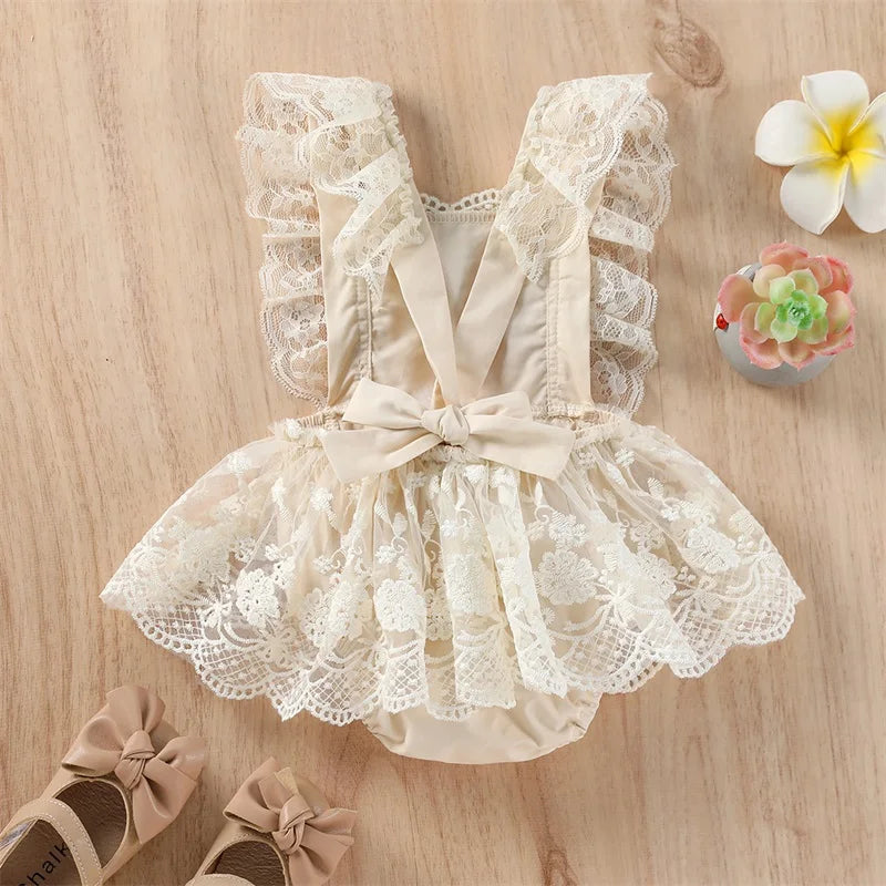 Ruffle Fly Sleeve Lace Romper Jumpsuit Dress Outfits 0-24M