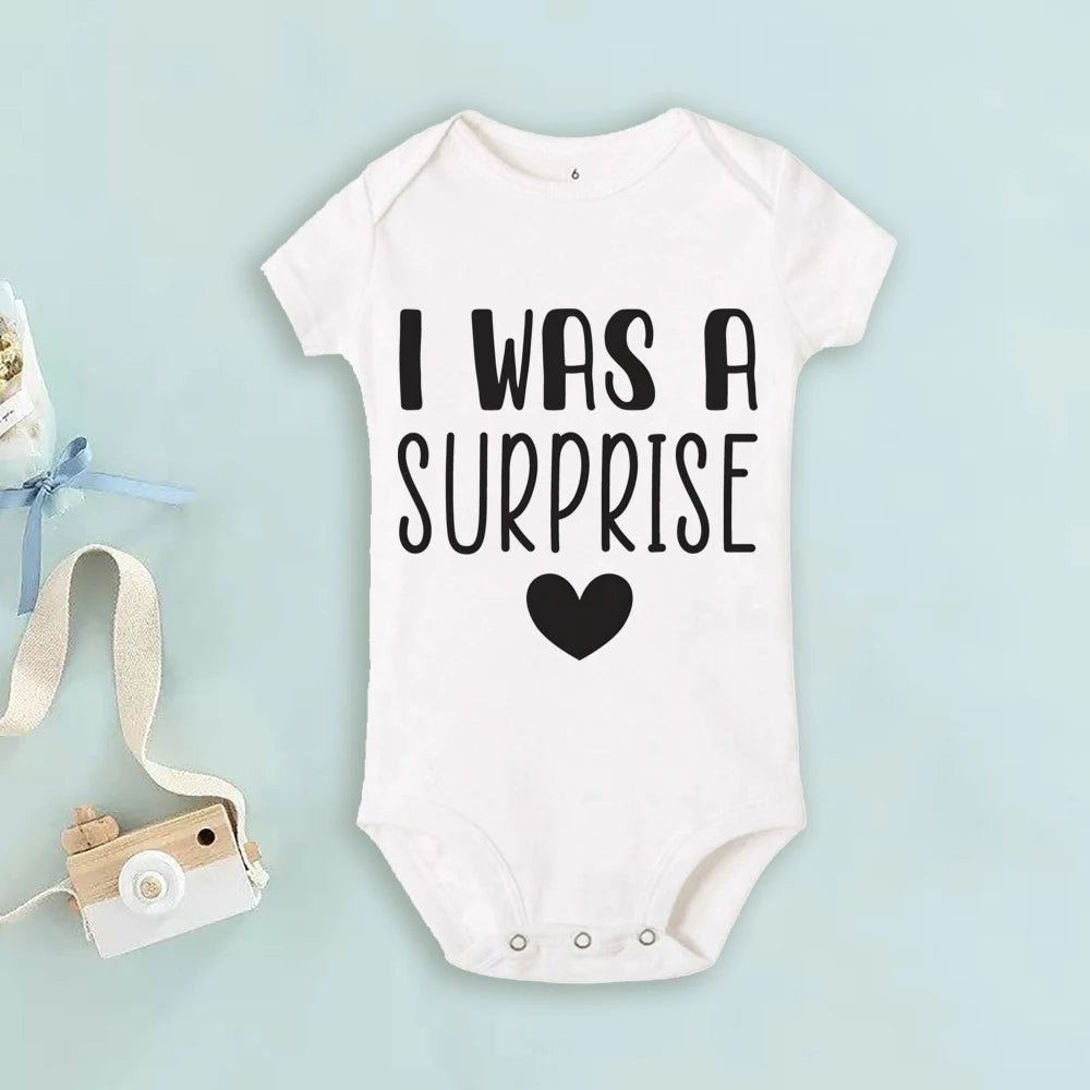 I Was Planned/I Was Surprise Print Romper Twins Brother Sister Bodysuit