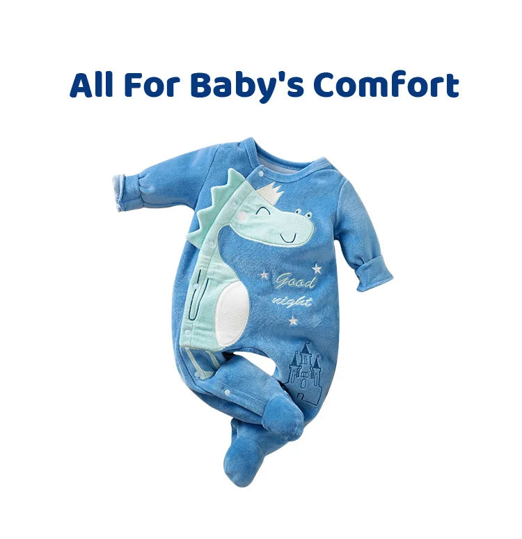 Baby Boy Girl Newborn Cute Cartoon Dinosaur Toddler Solid Color Contrasting Spring And Autumn Long Sleeved Jumpsuit