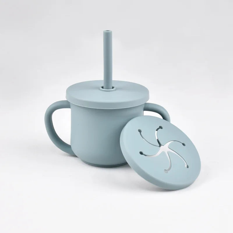 Baby Silicone Double Handle Straw Cup Anti-Scalding&Anti-Fall