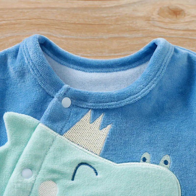 Baby Boy Girl Newborn Cute Cartoon Dinosaur Toddler Solid Color Contrasting Spring And Autumn Long Sleeved Jumpsuit