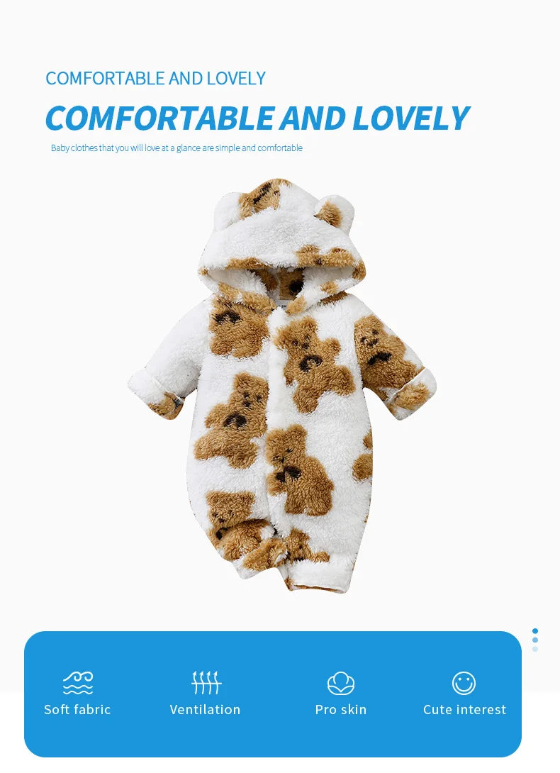 Teddy Bear Plush Comfortable And Soft 0-18 Boys And Girls Autumn And Winter Long Sleeved Baby Jumpsuit